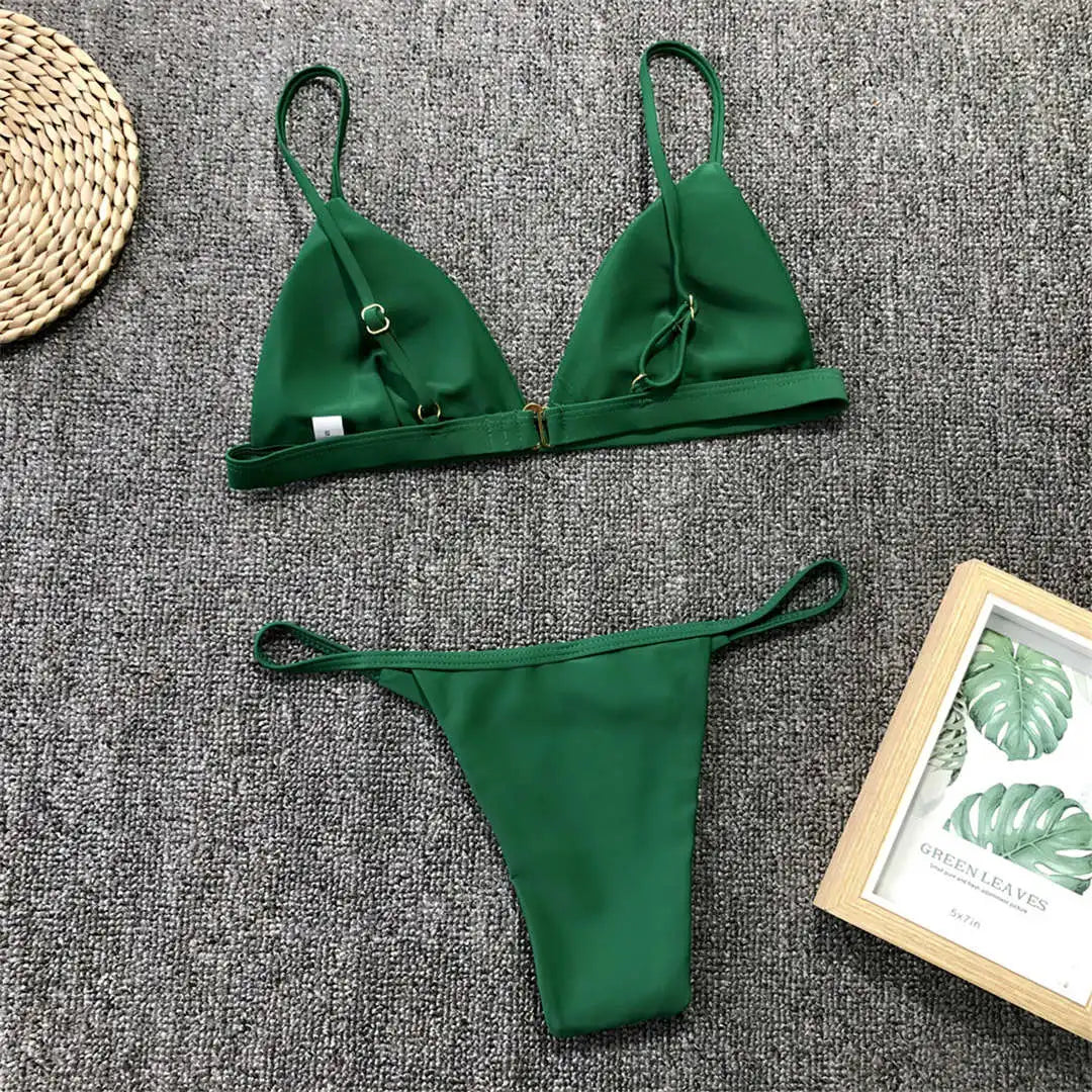 New Sexy Padded Brazilian Bikini Women Swimwear Female Swimsuit Two-Pieces Bikini Set Solid Bather Bathing Suit Swim Lady V64A