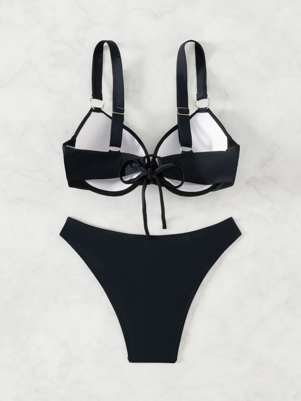 Sexy Black Swimwear Woman 2025 Metal Ring Push Up Padded Bikini Set Summer Bathing Suit Holiday Two Piece Swimsuit Biquini
