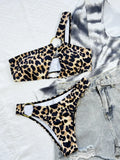 2026 New Sexy Bikini Women Push Up Leopard Hollow Single Shoulder Metal Circles Swimwear Swimsuit Beach Bikinis Set Bathing Suit