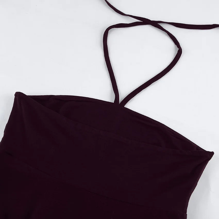 Phantasy Fashion Halter Crop top Fashion Brown Tank Top Women Sexy Split Camisole Lady Night Out Streetwear 2026 Summer Clothing