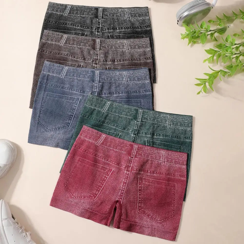 Denim Shorts Women Shorts High Stretchy Imitation Denim Short Leggings with Pockets Tight Fitting Summer Shorts