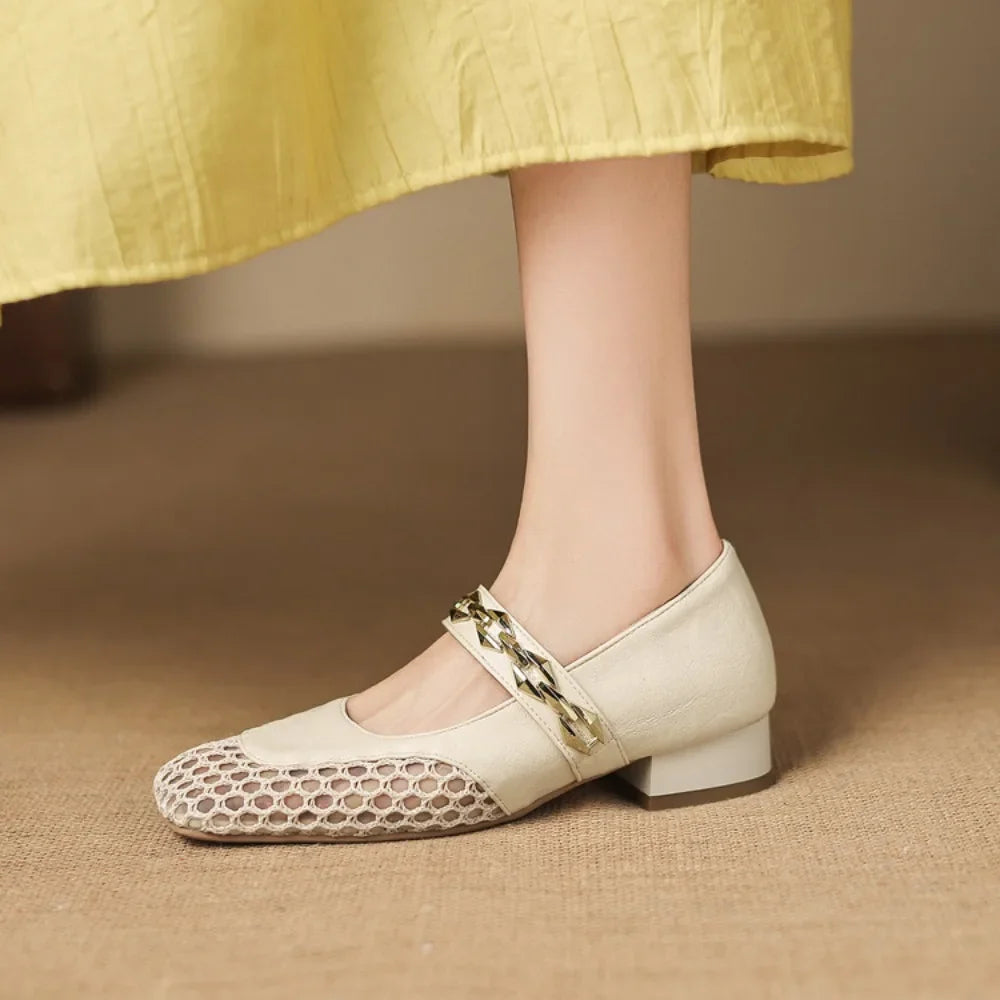 Summer Retro Style Women Mary Jane Shoes Fashion Shallow Ladies Square Soft Hollow Out Flats Sandals Shoes New 2026 Size 32-43
