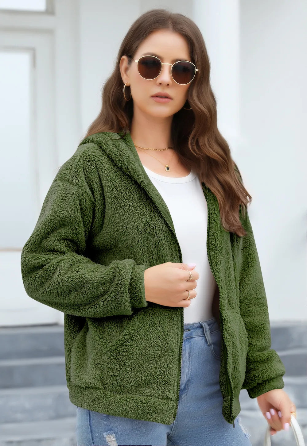 Phantasy Woman Hooded Fleece Coat Womens Casual Jacket Soft Heavy Autumn Winter Solid Hooded Jacket Ladies Outwear Overcoat