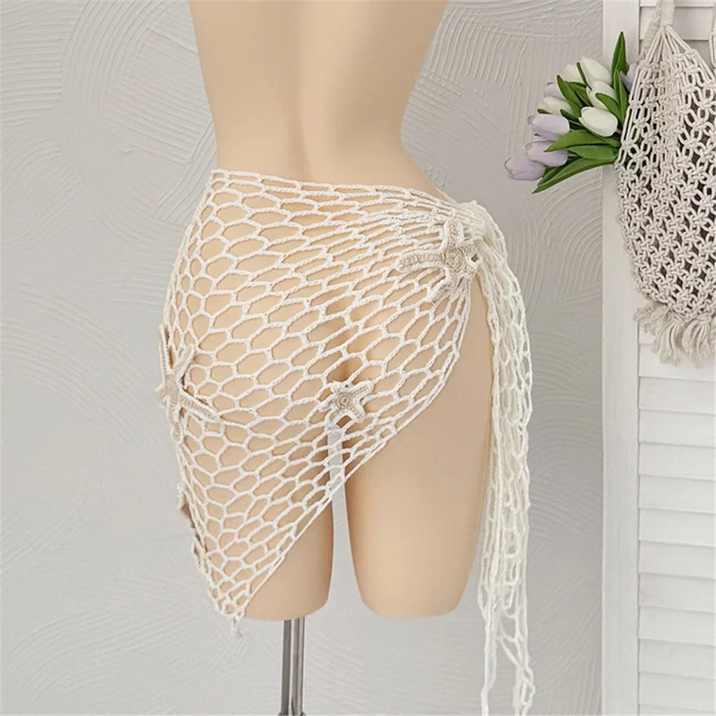 New 3D Star Hollow Out Crochet Knitted Sarong Pareo Beach Dress Beach Wear Beachwear Beach Cover Up Cover-upsFemale Women V7309