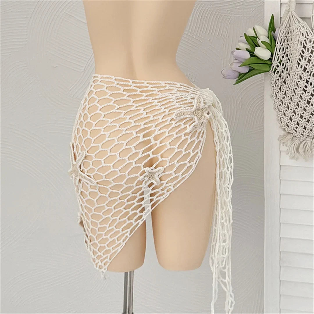 New 3D Star Hollow Out Crochet Knitted Sarong Pareo Beach Dress Beach Wear Beachwear Beach Cover Up Cover-upsFemale Women V7309