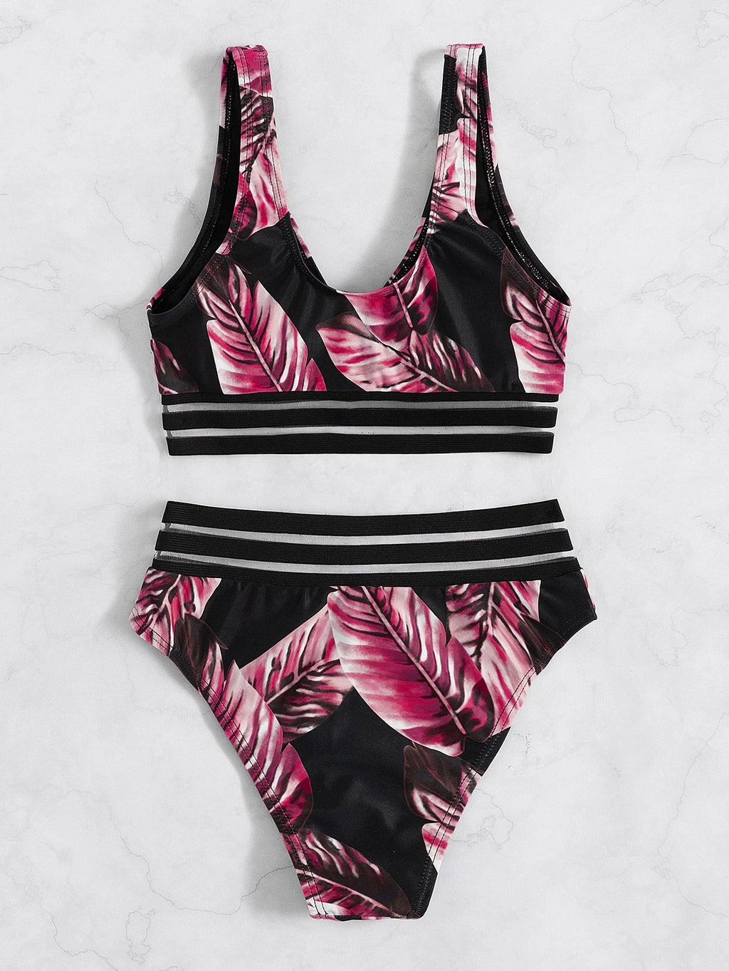 Sexy Mesh Tape Bikini 2026 Women High Waist Swimsuit Printed Swimwear Female Lady Bathing Suit Swimming Summer Beachwear