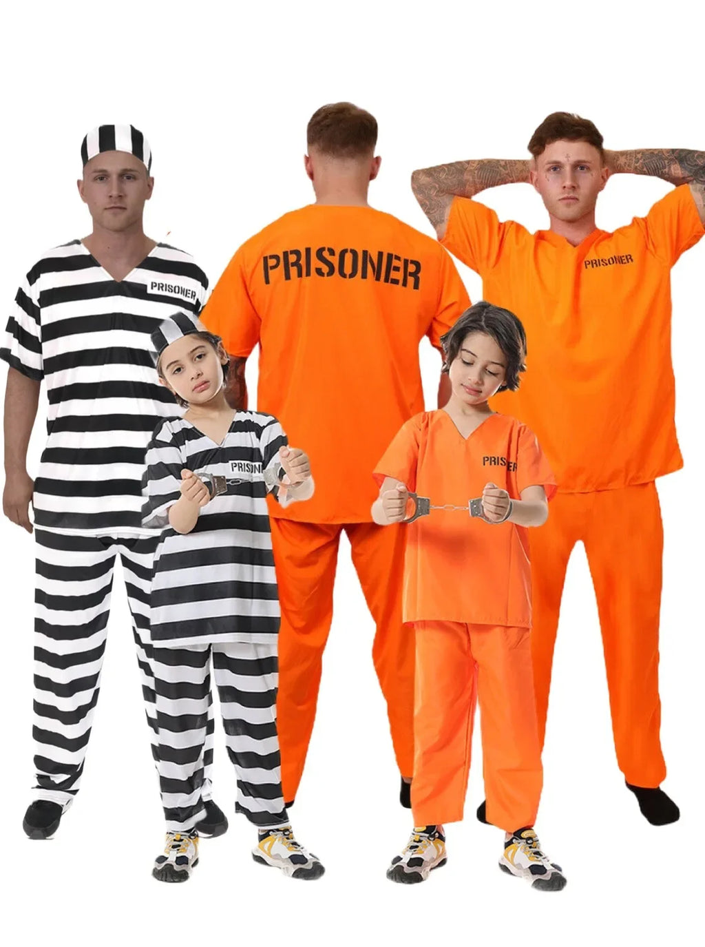 Halloween prison uniforms, prisoner costumes, children's orange prison uniforms for masquerades, black and white striped prisone