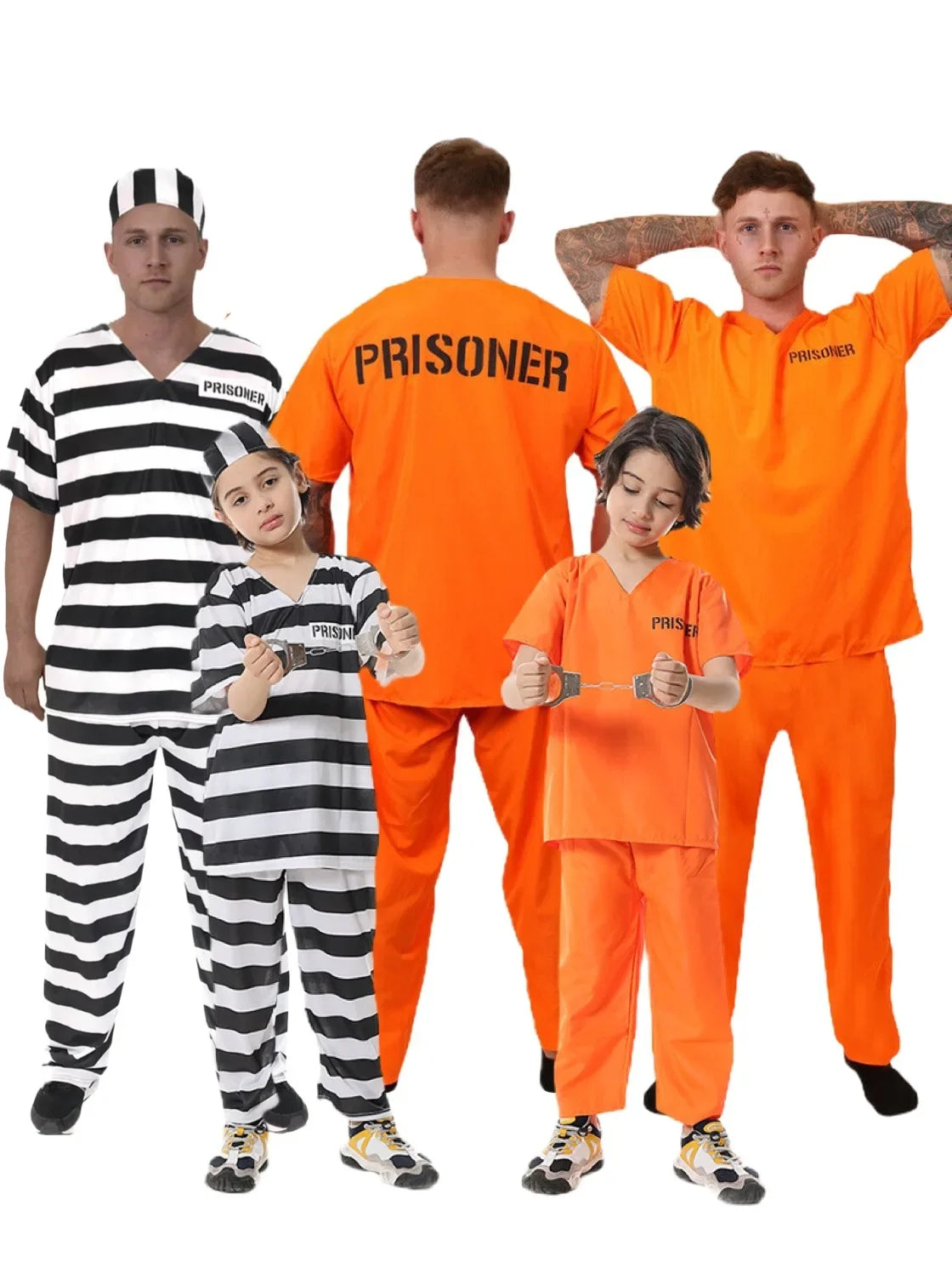 Halloween prison uniforms, prisoner costumes, children's orange prison uniforms for masquerades, black and white striped prisone