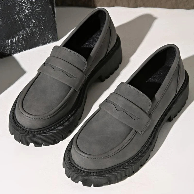 Basic Gray Faux Suede Loafers Shoes Women Slip On Round Toe Loafers Shoes Woman Spring Autumn Plus Size Platform Shoes Ladies