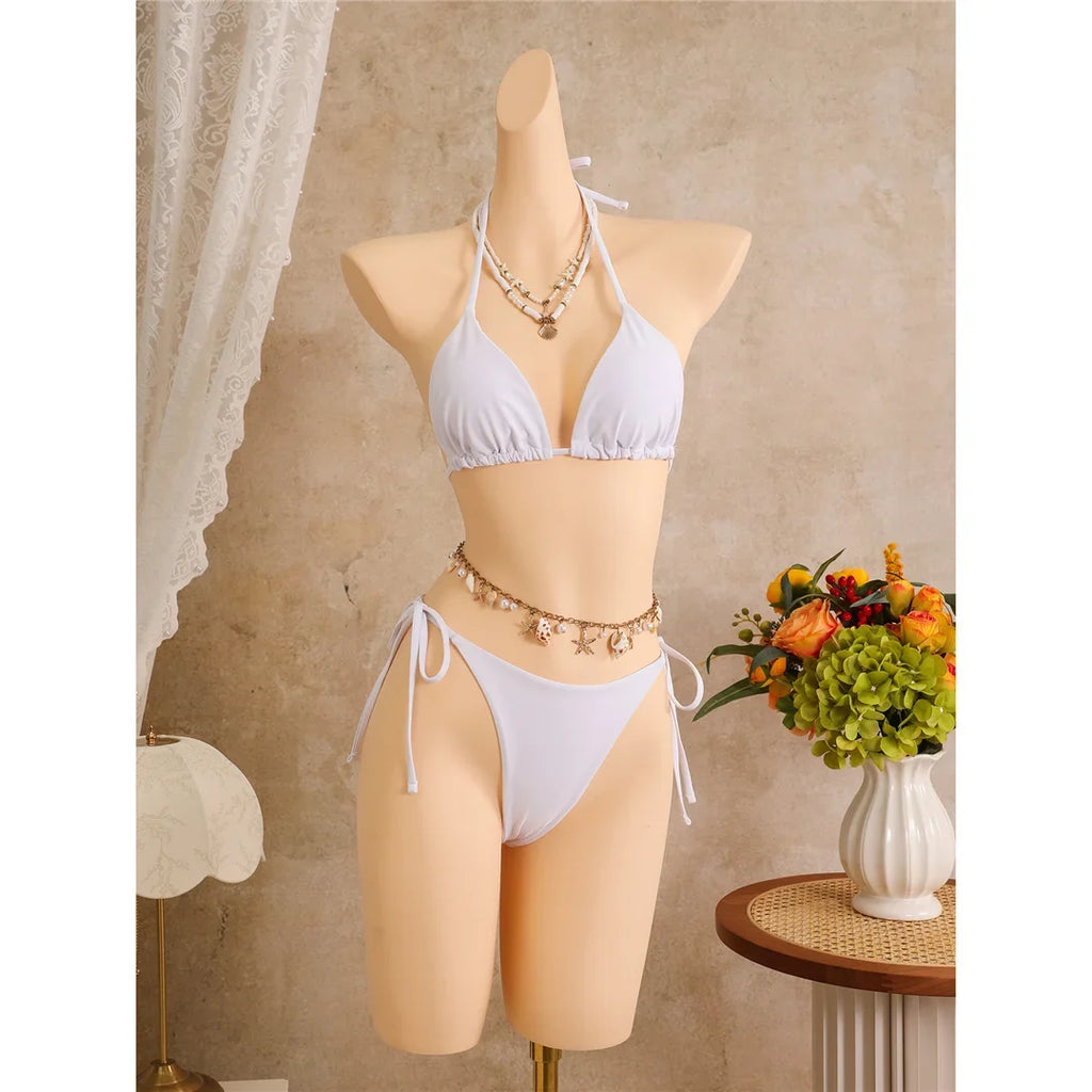 With Floral Dress Printed Halter Bikini Female Swimsuit Women Swimwear Three-pieces Bikini set Bather Bathing Suit Swim V8204