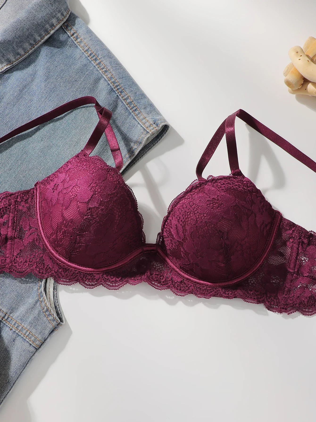 pure desire Bra for Women – 3/4 Cup Underwire Push Up Bra lace sexy Lingerie party brassiere  (B-C Cup)L2957