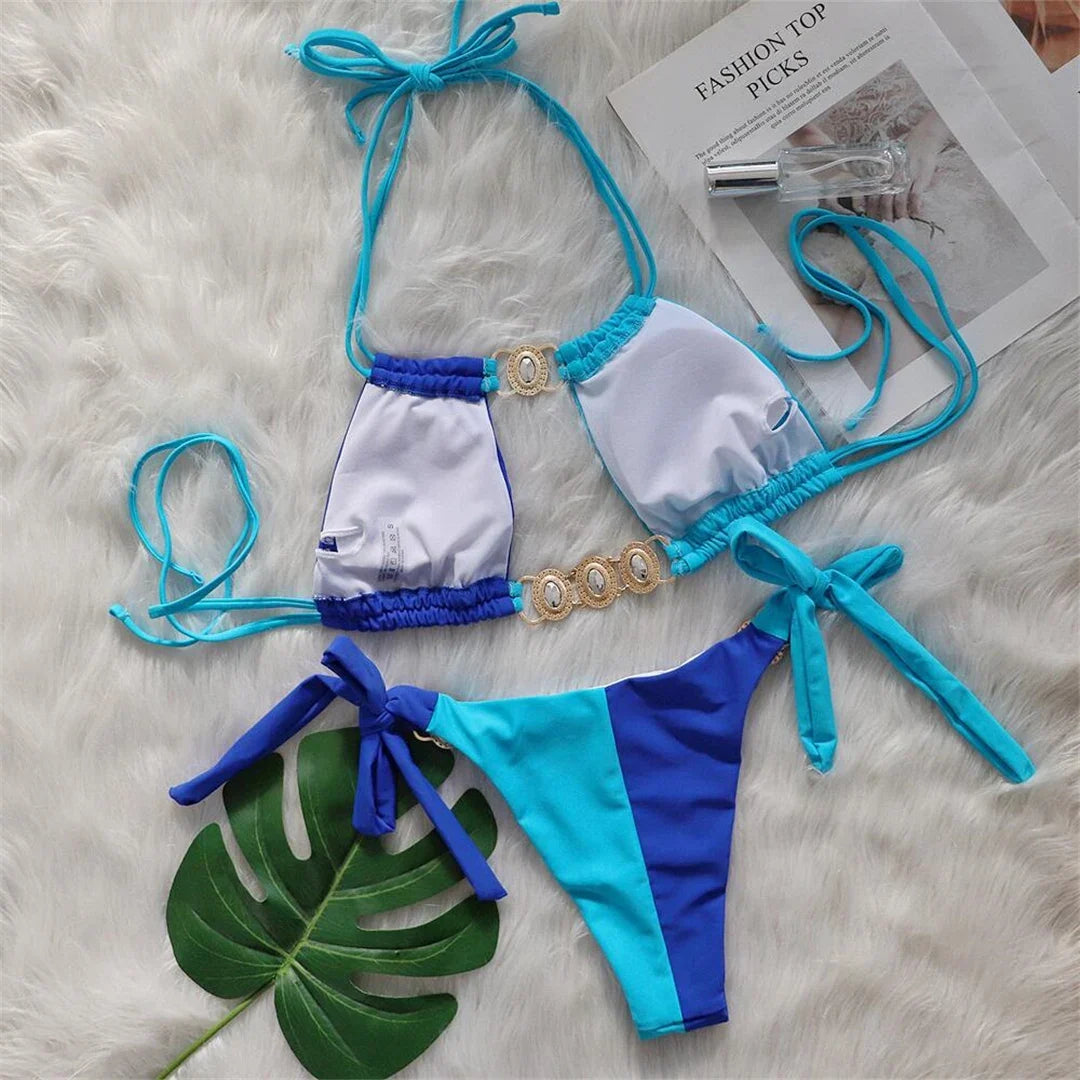 8 Colors Diamond Rhinestones Splicing Bikini Women Swimwear Female Swimsuit Two-Pieces Bikini Set Bather Bathing Suit Swim V5132