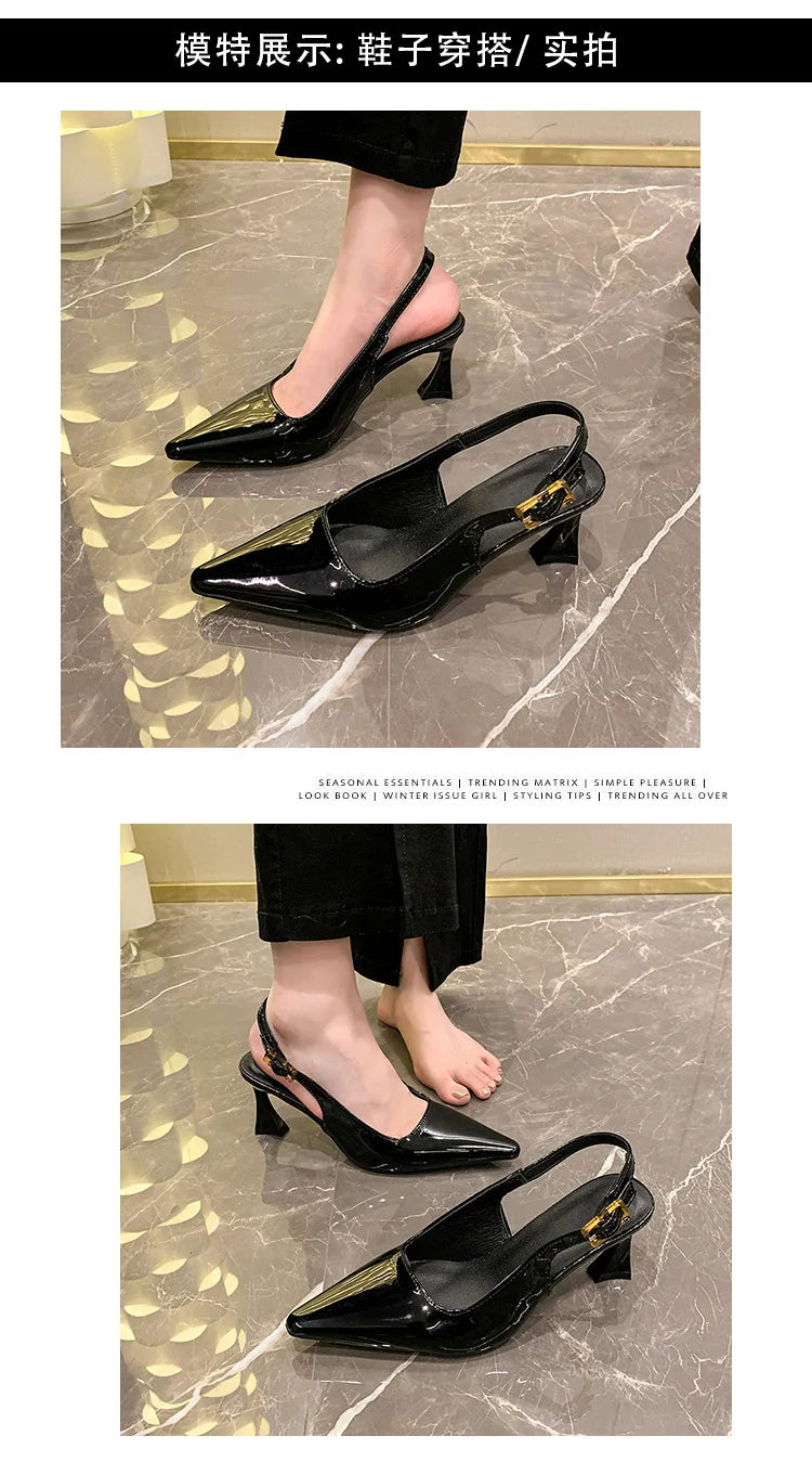 2026 Pointed Sandalias De Mujer Shallow Comfortable Patent Leather Fashion Shoes Woman French Sexy High Heels Designer Footwear
