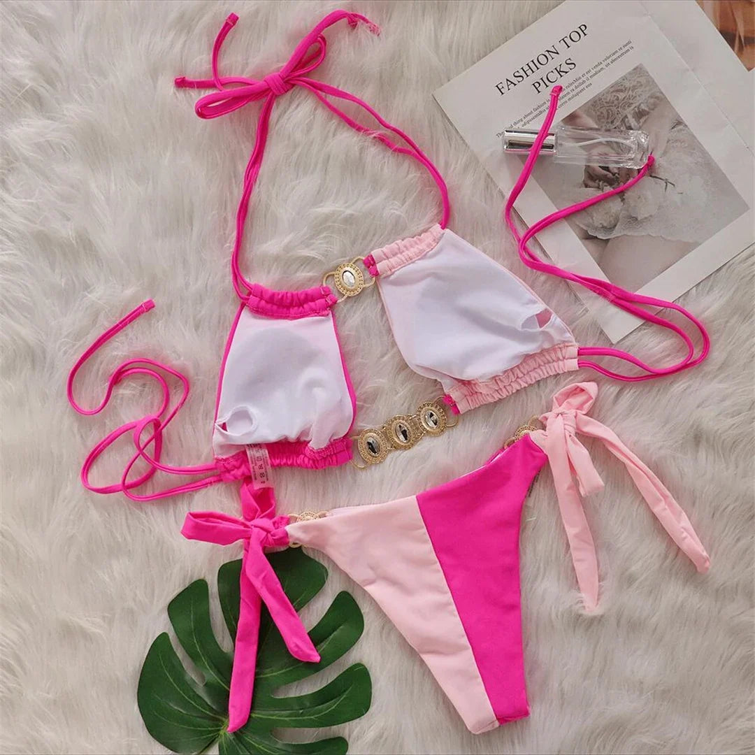 8 Colors Diamond Rhinestones Splicing Bikini Women Swimwear Female Swimsuit Two-Pieces Bikini Set Bather Bathing Suit Swim V5132