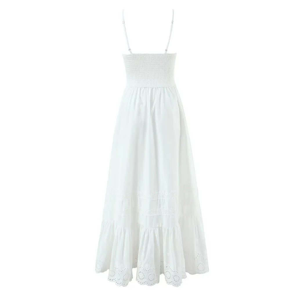 Women's Fashion All-Cotton Strap Long Dress Women's Satin Dress Lace Trim Elegant Evening Wear Dress For Woman Sleeveless GNTG