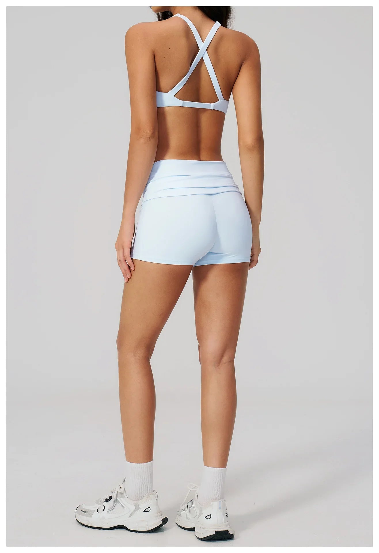 Women Two Piece Gym Yoga Sets Back Cross Sports Bra Pleate High Waist Short Fitness Suit Outdoor Running Camisole Tops Outfits