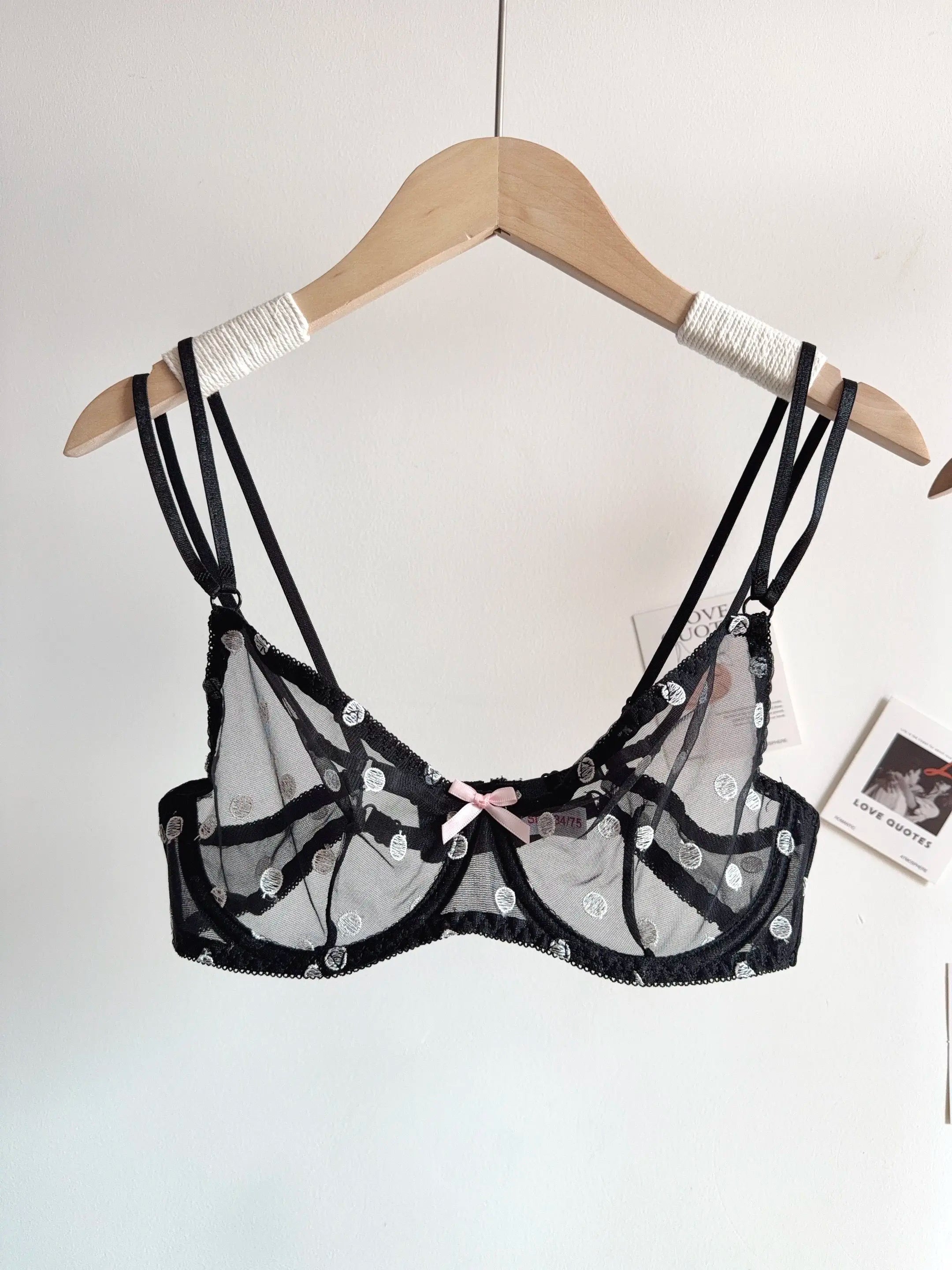 Affordable French Lace Lingerie Set | Sexy Mesh Push Up Bra for Big Bust, Ultra Thin Slimming Anti Sag Women's Bra Set MOYISU AB