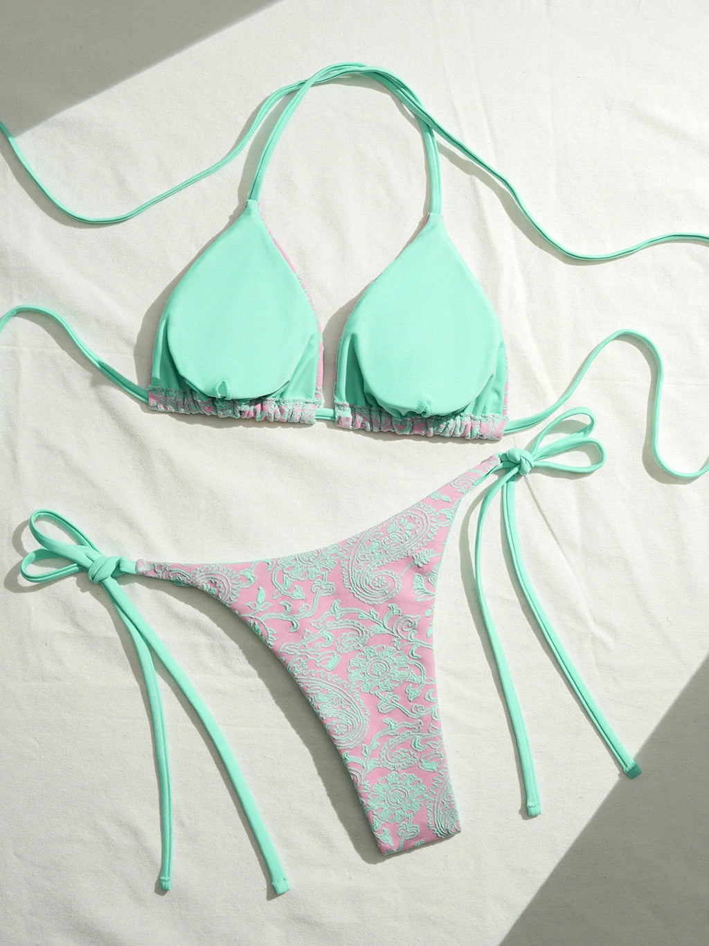 Sexy Pink Mesh Patchwork Bikinis Sets Women Push Up Bra Bandage Thong Swimsuit 2026 Summer Bathing Suit Holiday Micro Swimwear