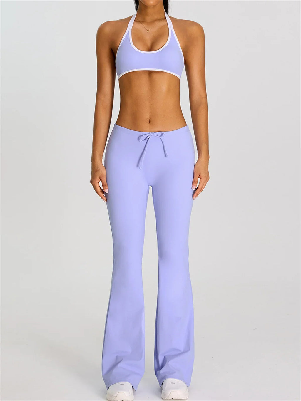 Breathable Yoga Suit for Women Color Contrast Shockproof Sports Bra Drawstring High Waist Pants Gym Running Fitness Suits