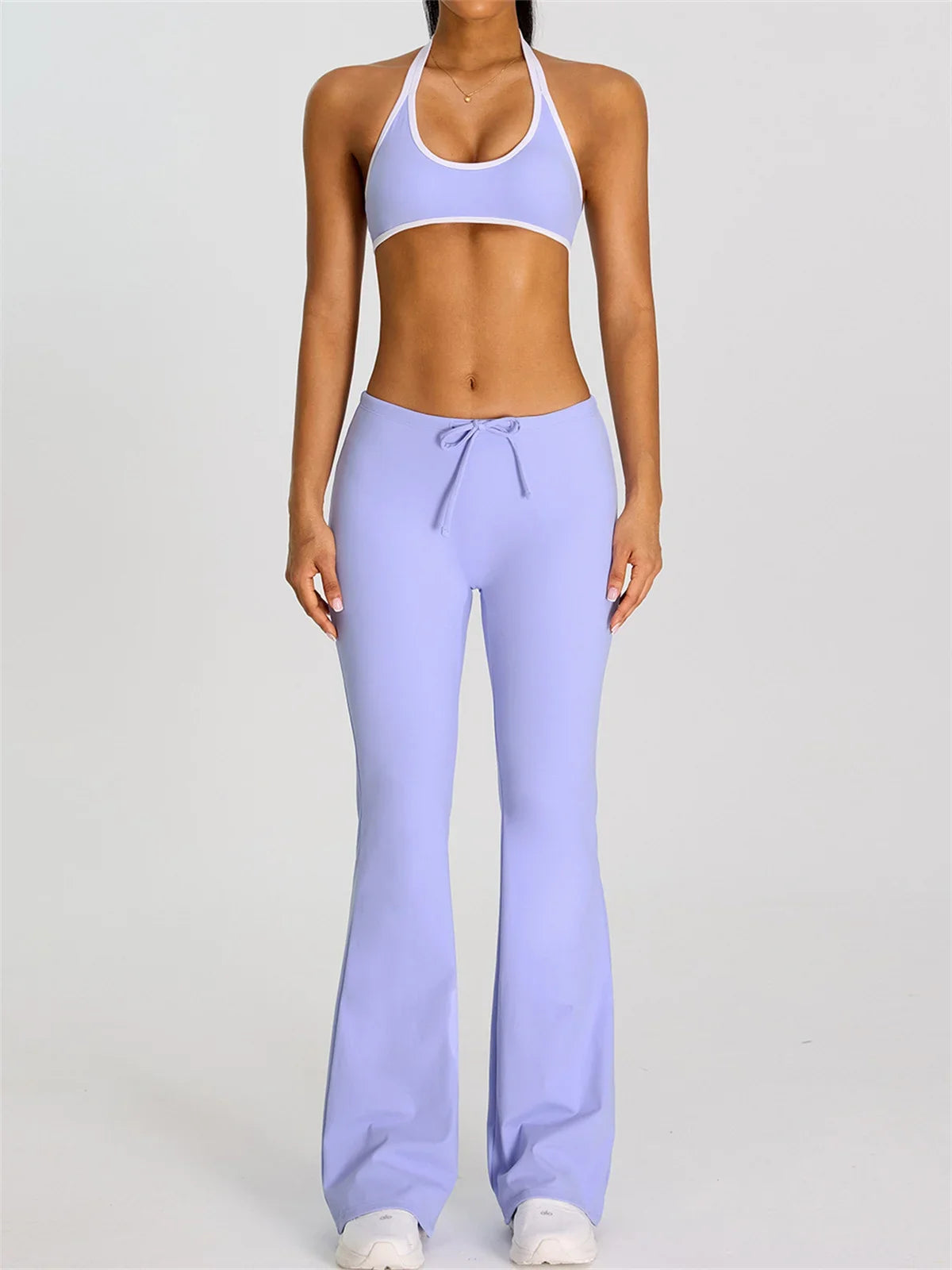 Breathable Yoga Suit for Women Color Contrast Shockproof Sports Bra Drawstring High Waist Pants Gym Running Fitness Suits