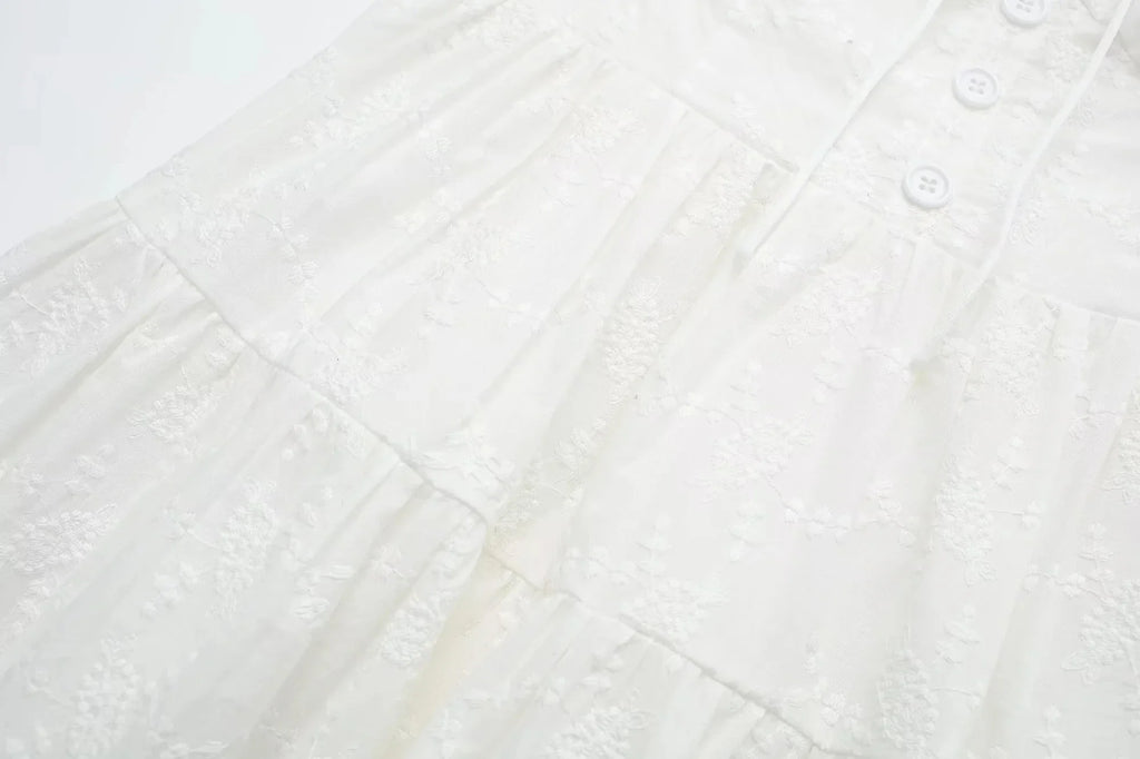 Foridol Button Bowknot Off Shoulder White Lace Mini Dress Summer Beach Embriodery Short Party Holiday Vestidos Smocked 2025