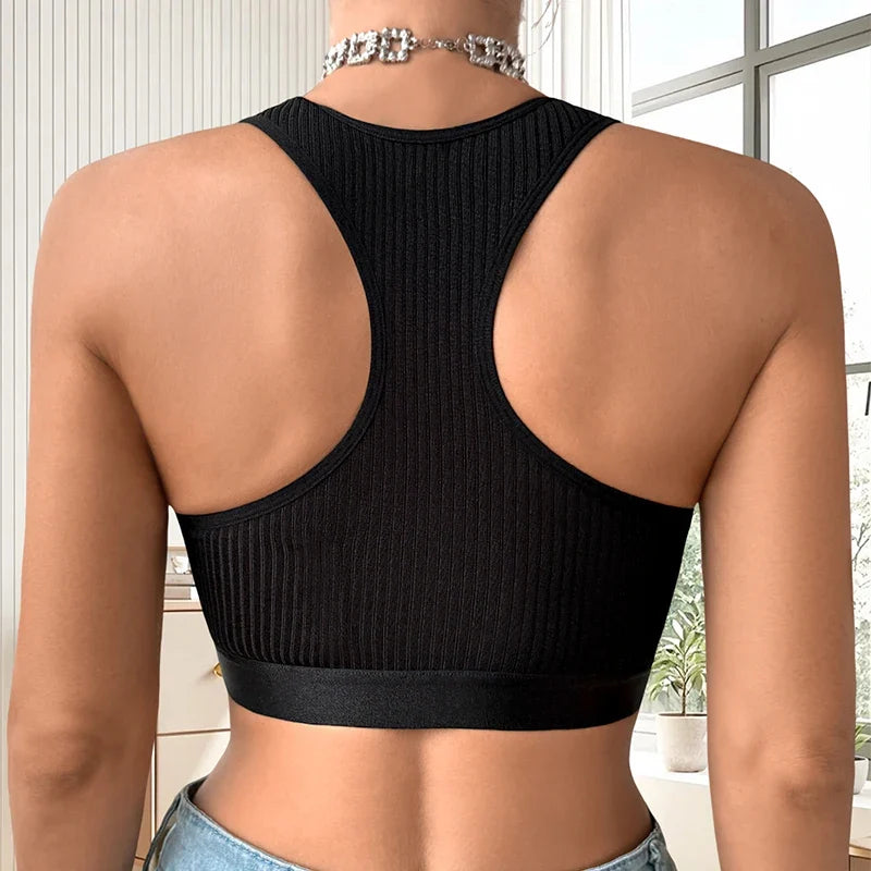 1pcs Ribbed Sexy Women Camisole No Pad Heart Mesh Decor Tanks Fashion Underwear Lady Vest Breathable Crop Top Party Brassiere