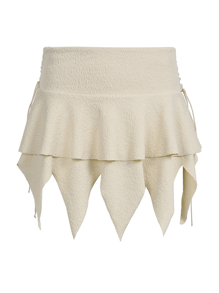 Summer Solid Color Gothic Mini Skirt Women Drawstring Elastic Band Short Y2K Skirt Irregular Hem Streetwear