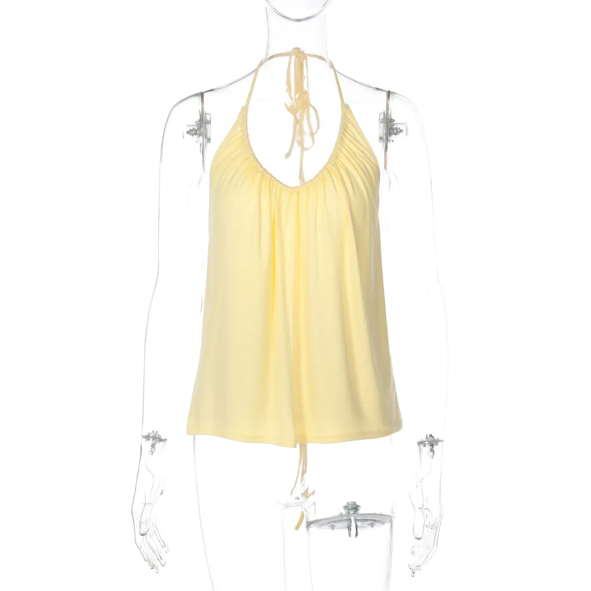 FDYOUI Woman Clothing Halter Neck Backless Camisoles Streetwear 2026 Summer Girls Sexy Lace-up Off Shoulder Yellow Tank Tops