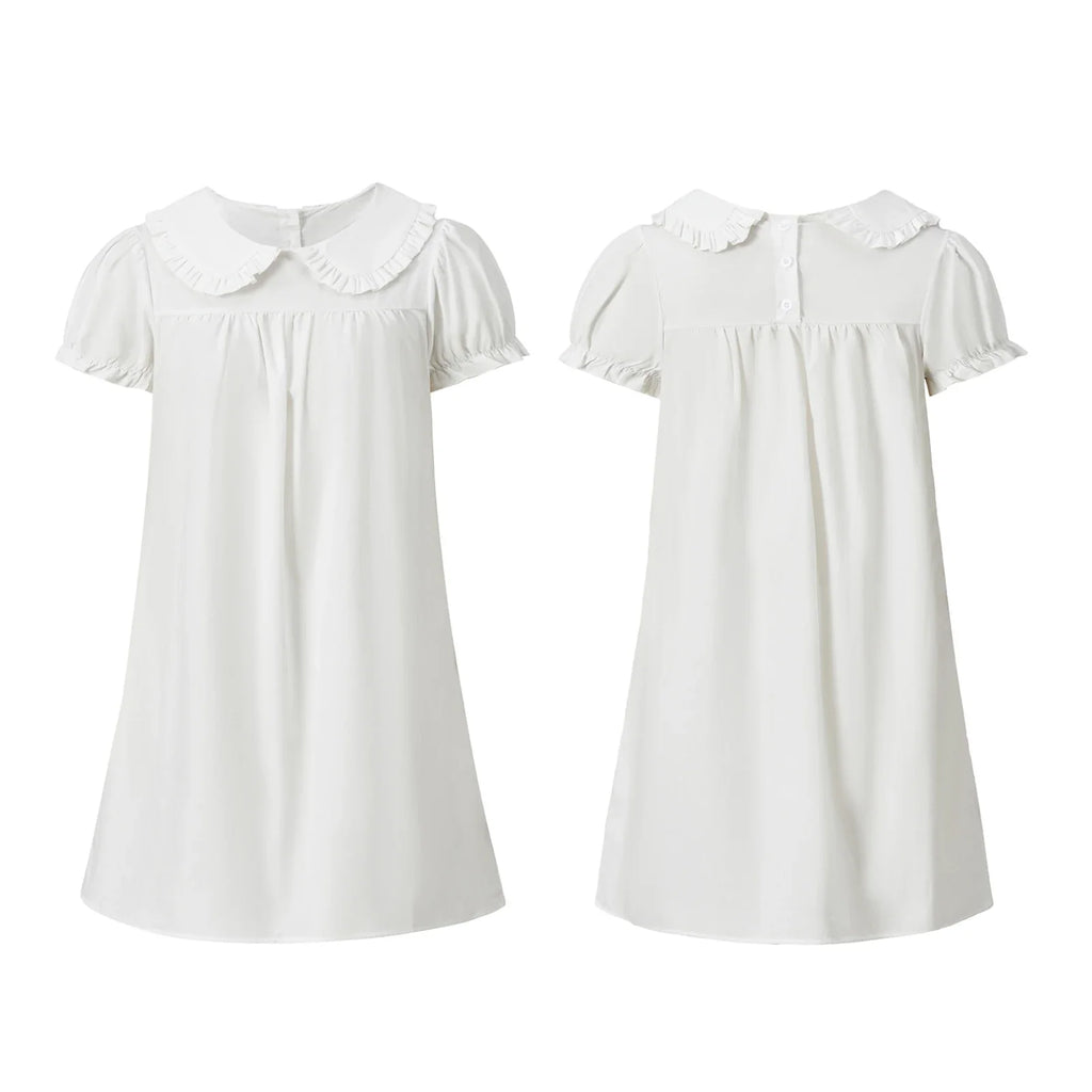 Women Casual White Mini Dress Short Sleeve Doll Collar Loose Shirt Dress 2026 Summer Retro Streetwear