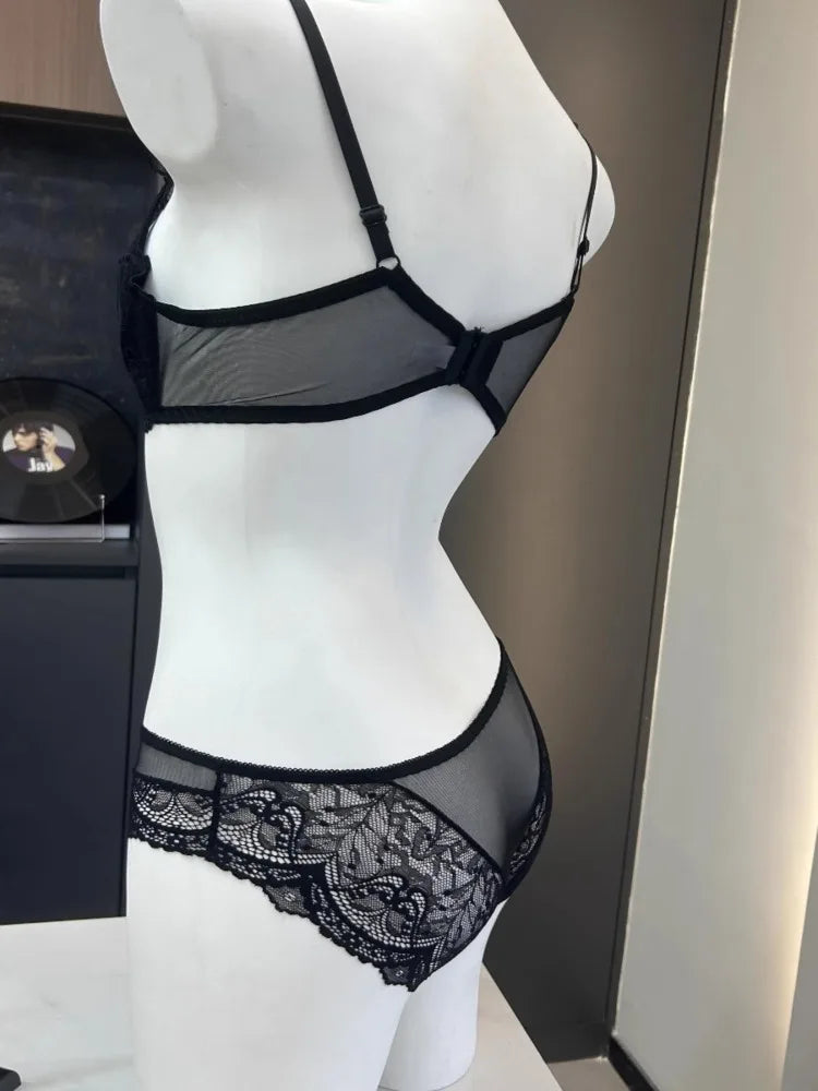 MOYISU Minimizer Bra French Lace for Large Bust, Anti Sagging Full Coverage Push Up Underwire Set, Sensuous Women Sexy Bra & Set
