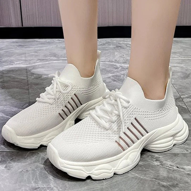 Casual Solid Thick Platform Sneakers for Women Spring 2025 Autumn Breathable Mesh Sports Shoes Woman Outdoor Lace Up Mujer