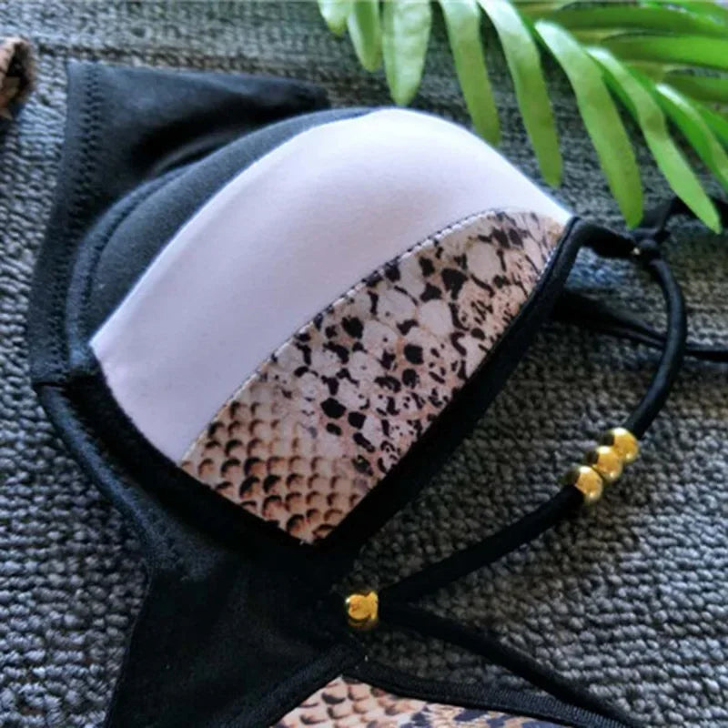 Leopard Splicing Bra Cup Bikini Women Swimsuit Female Swimwear Two-pieces Bikini Set Push Up Bather Bathing Suit Swim Beach Wear