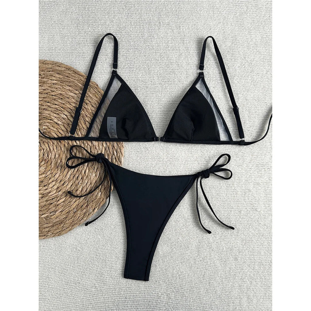 Sexy Mesh Sheer Bikini Female Swimsuit Women Swimwear High Leg Cut Strappy Bather Bathing Suit Swim Two-pieces Bikini set K8070