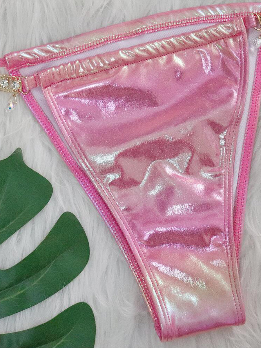 PU Faux Leather Bikinis Wrap Around Diamond Bikini Women Swimsuit Female Swimwear Two-pieces Bikini Set Halter Bathing Suit Swim
