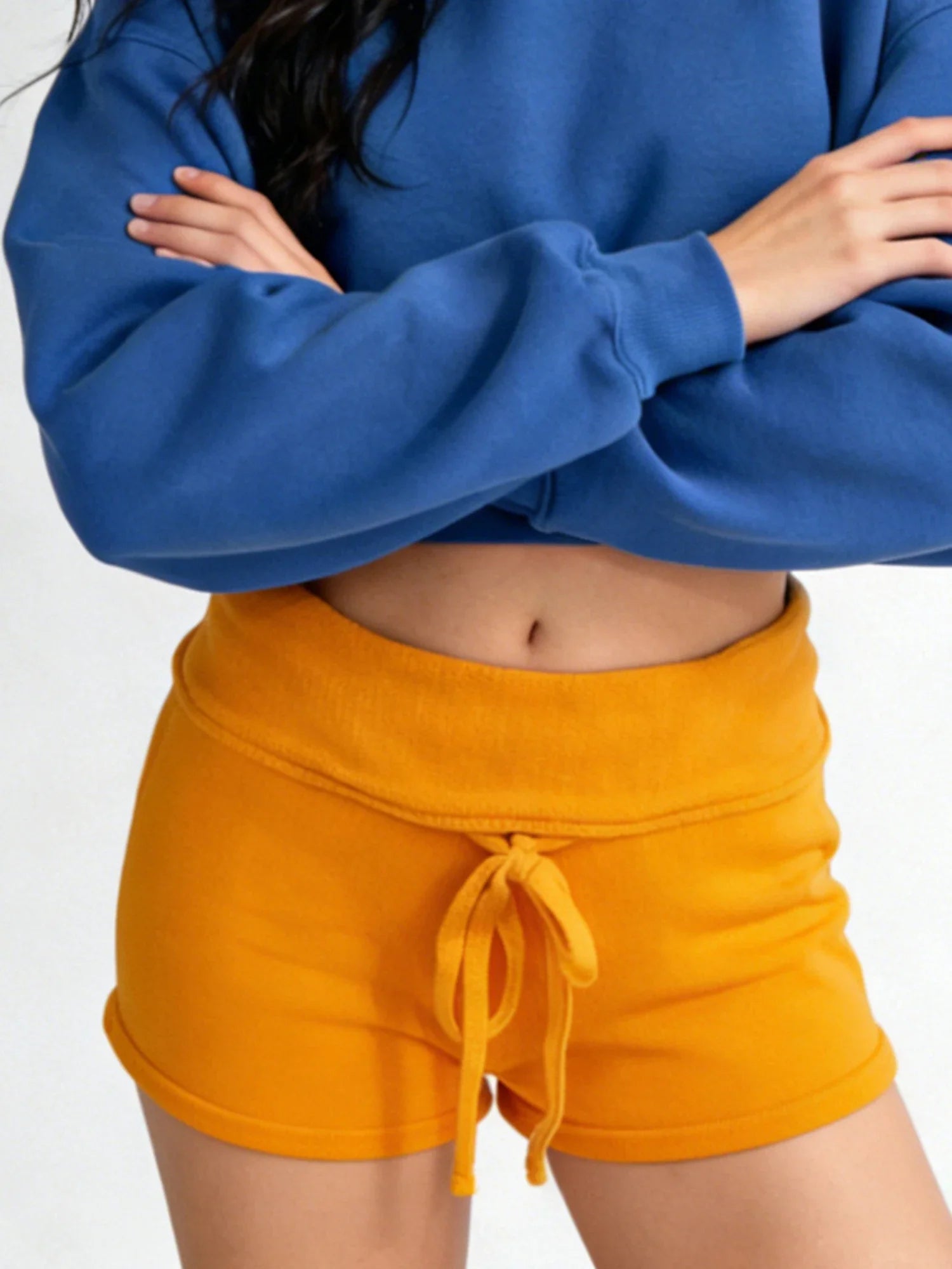 Women Fashion Lounge Shorts Spring Summer Knit Shorts Solid Color Drawstring Foldable Waist Comfy Casual Shorts