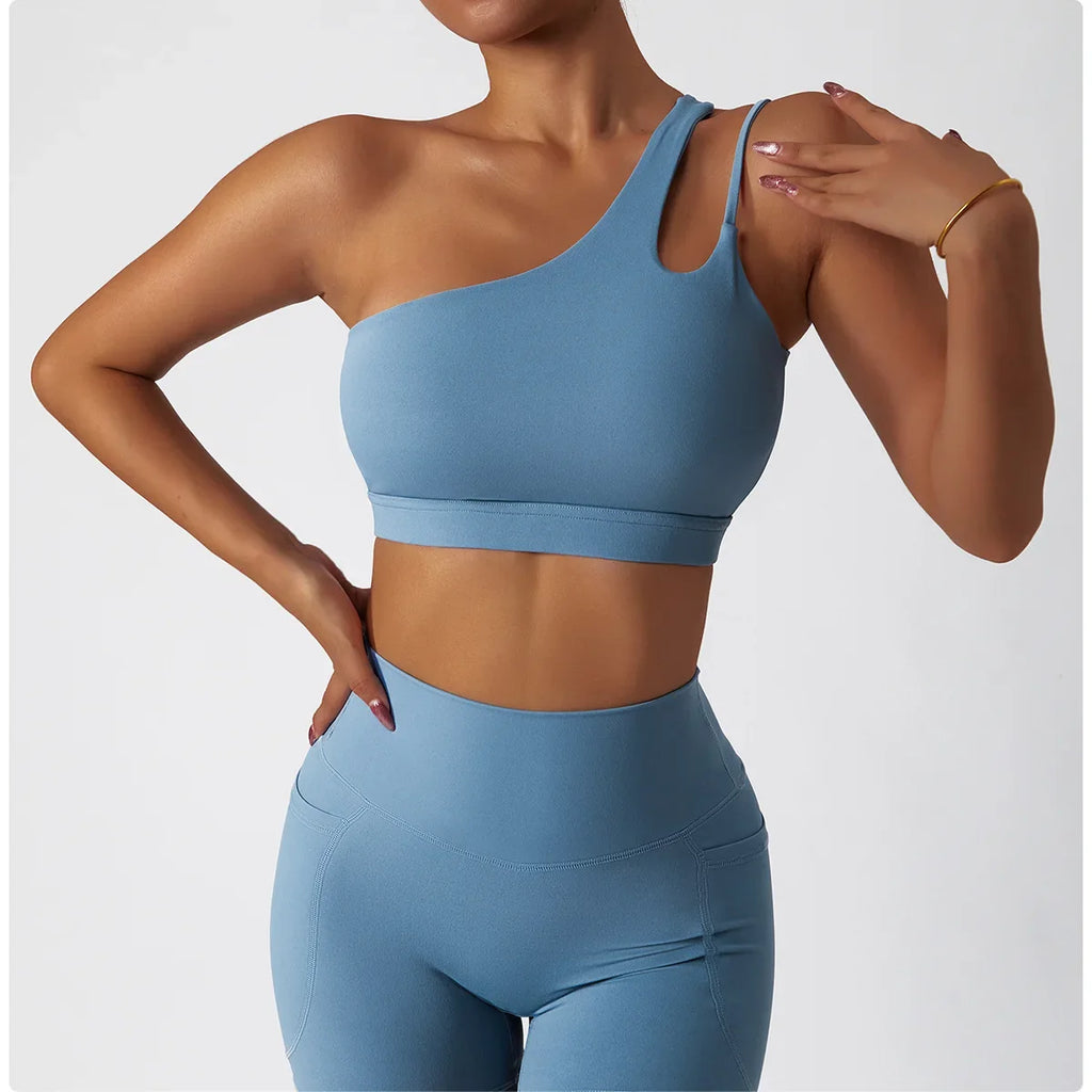 Comfort Single Strap Yoga Bra Chest Pad Running Sports Bra Gym Top Women Stretch Pull Up Underwear Women Vest Fitness Tank Top