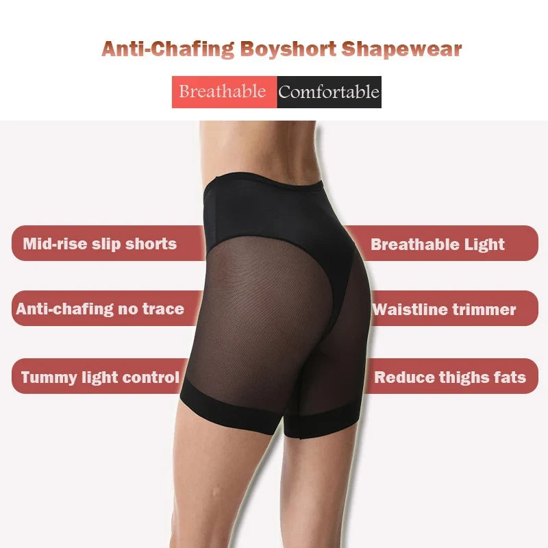 Women's Seamless Shorts Safety Pants High Waist Large Size Mesh Thin Boxer Panties Anti Friction Under Skirt Shorts Underwear