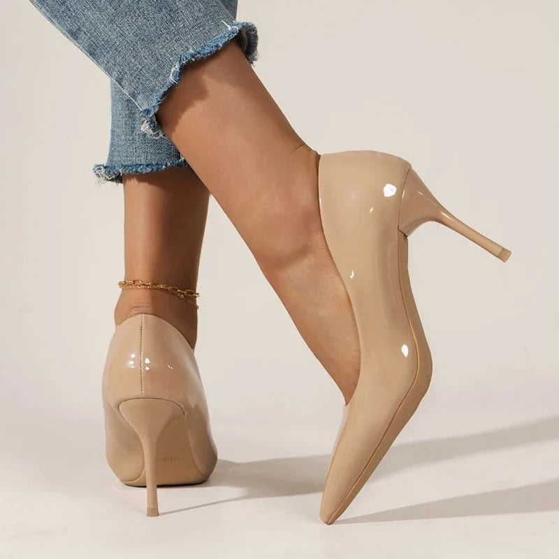 2025 Plus Size Super High Heels Pumps Women Sexy Pointed Toe Stiletto Heel Shoes Woman Patent Leather Shallow Mouth Office Pumps