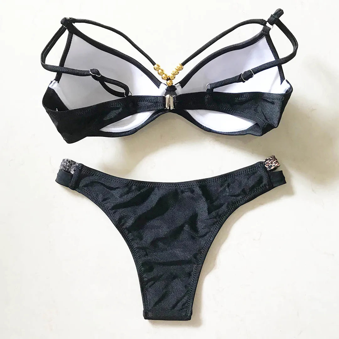 S - XL Splicing Bikini Push Up Swimsuit Female Swimwear Women Two-pieces Bikini set Bra Cup Bather Bathing Suit Swim V2103SW