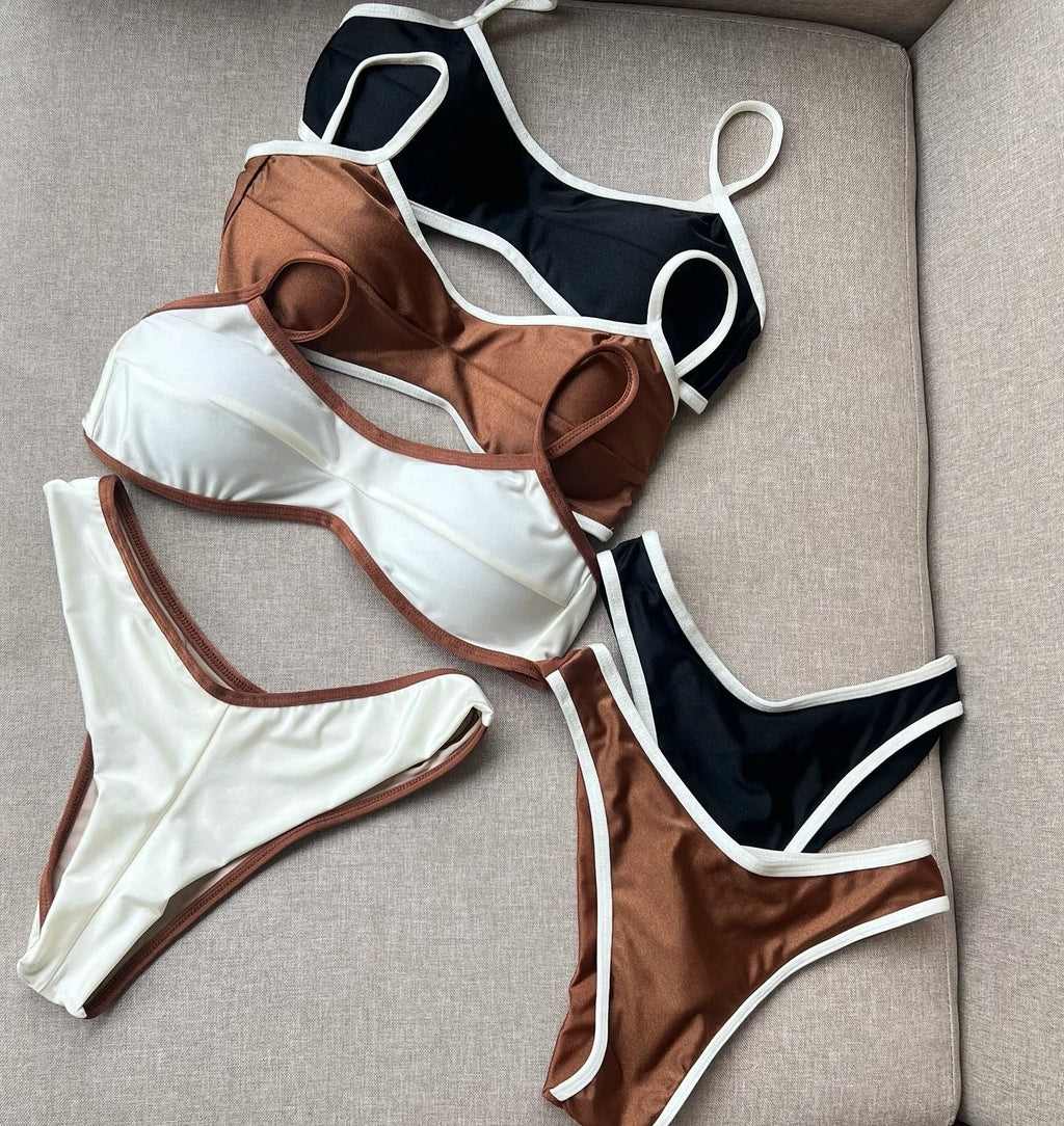 2026 Sexy Bikini Women Swimsuit Female Swimwear Bandeau Biquini Bathing Suit Shiny Swimming Suits Halter Bodysuit Beachwear
