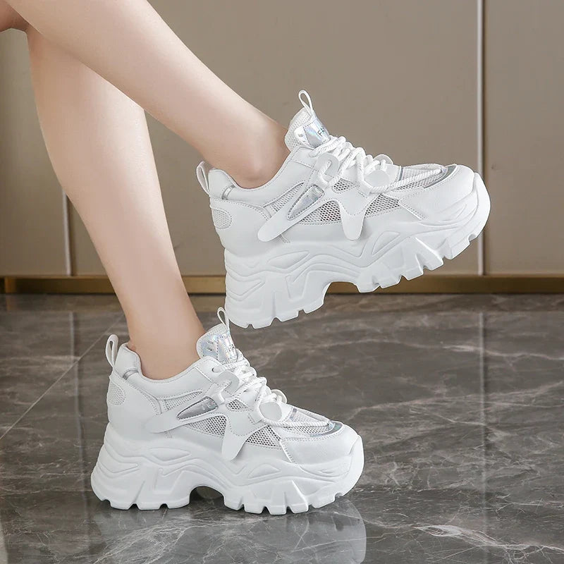 Breathable Mesh Platform Sneakers Women Spring Thick Bottom Non-Slip Casual Shoes Woman Lace-Up Chunky Sole Sports Shoes Ladies