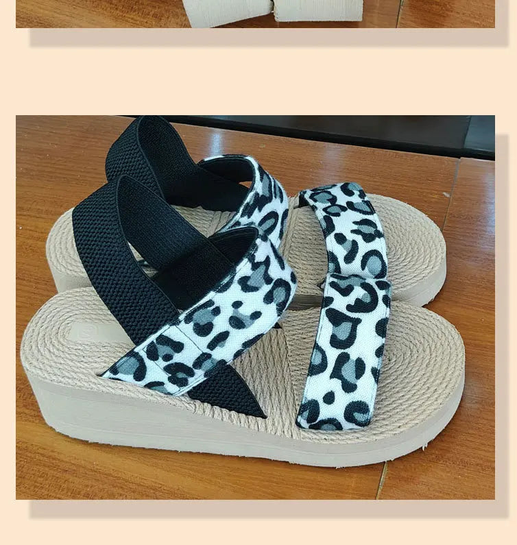 2026 Light Weight Summer Leopard Sandals For Women Daily Walking Shoes Soft EVA Elastic Band Girls Student Platform Sandalias
