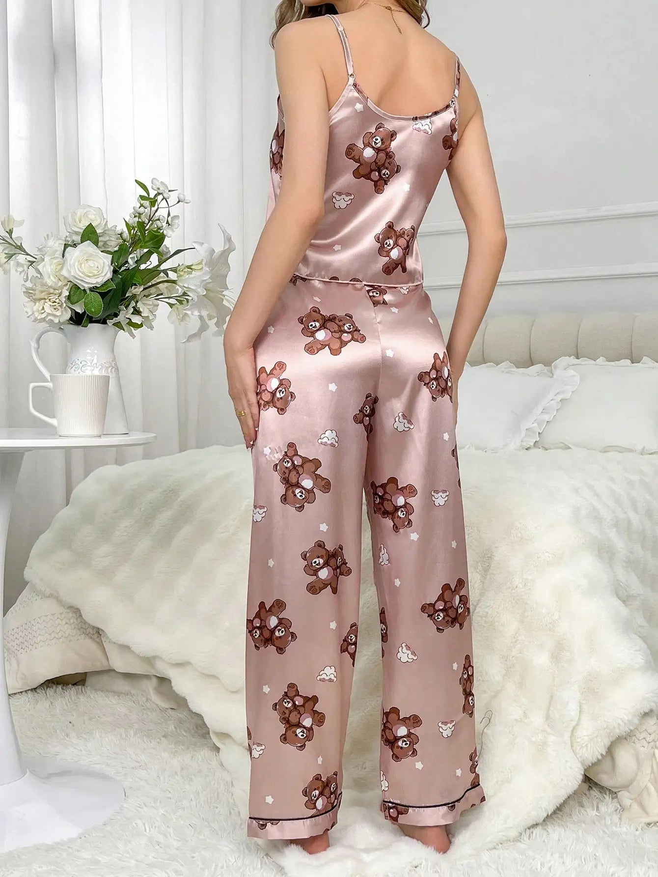Women's Sleepwear Bear Print Camisole Trousers Pajama Set Loungewear Women Sexy Lingerie Pyjamas Silk Pajamas For Women Homewear
