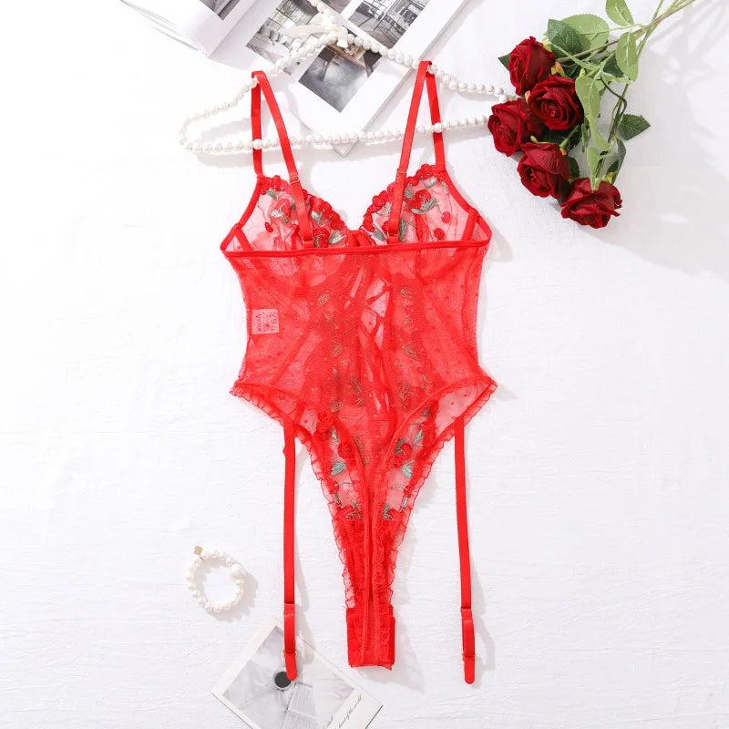 Toucheart Sexy Interesting Lingerie Red Lace Body Sissy Open Crotch Hot Sexy Adult Womens Clothing Fancy Floral Lace Up Tights
