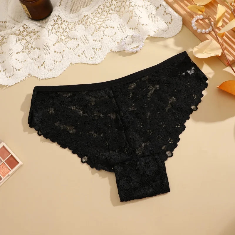 3Pcs Lace Sexy Transparent Panty Women's Panties Sexy Breathable Pink-Brown Series Underwear Female Low Waist Soild Lingerie