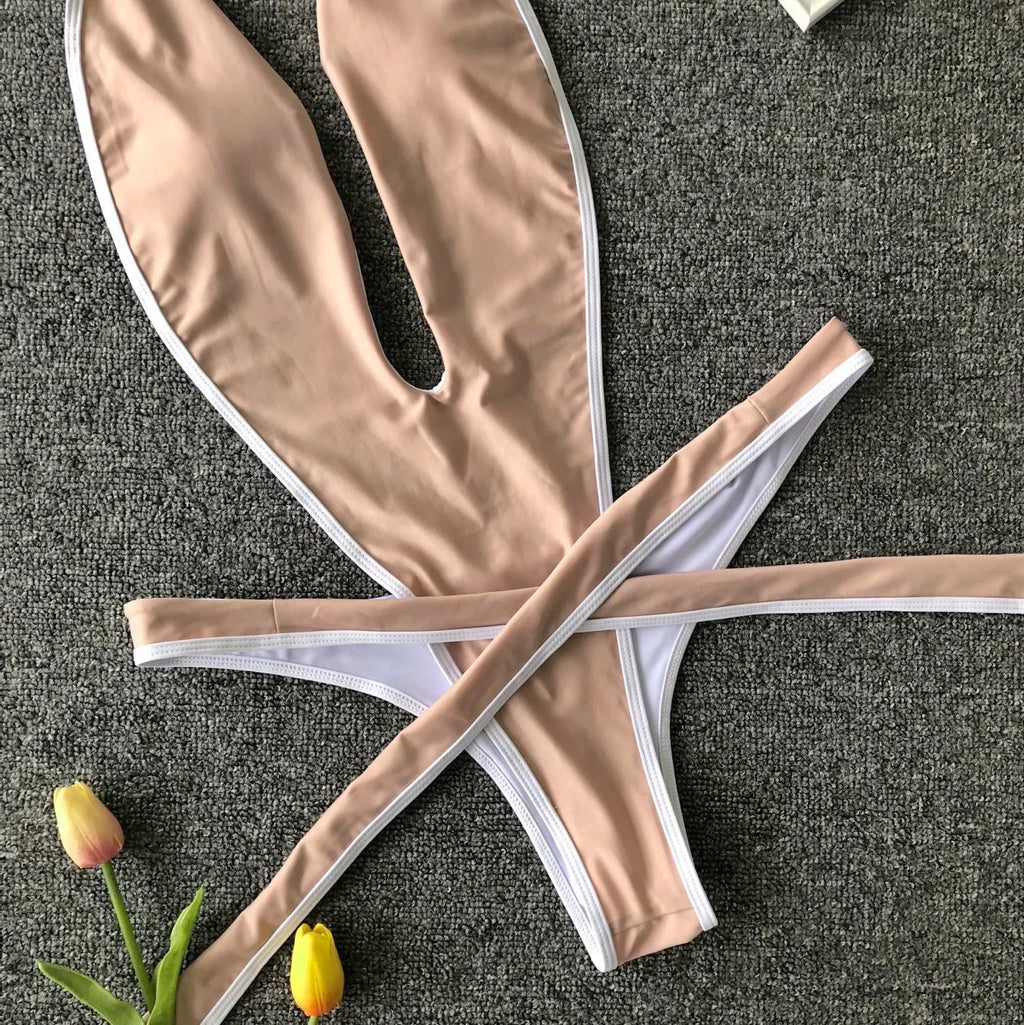 Sexy Bikini 2025 Swimsuit Woman Hollow Out Black Leopard Print Thong Swimwear Front Tie Bathing Suit Backless One Piece Swimsuit