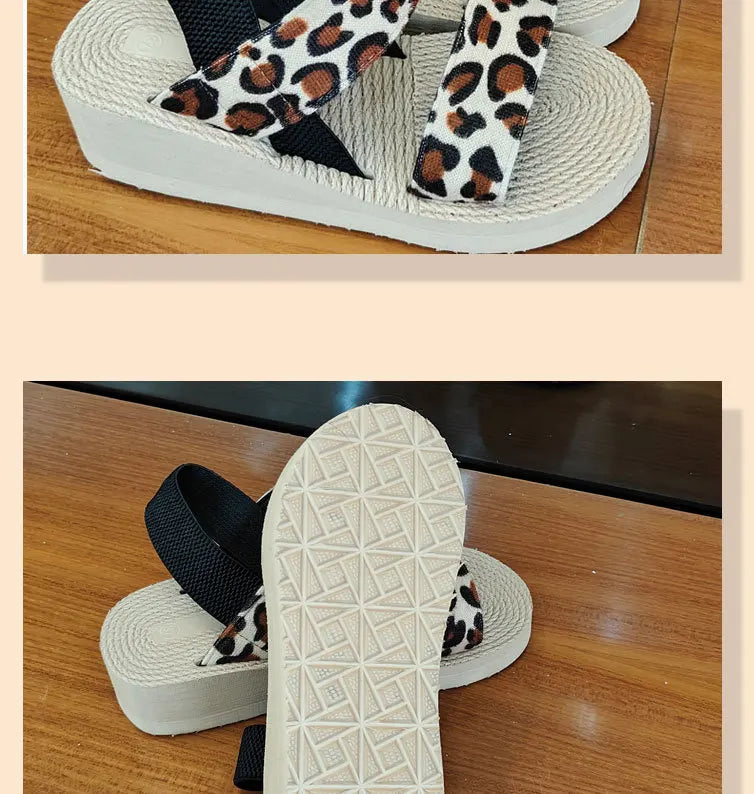 2026 Light Weight Summer Leopard Sandals For Women Daily Walking Shoes Soft EVA Elastic Band Girls Student Platform Sandalias
