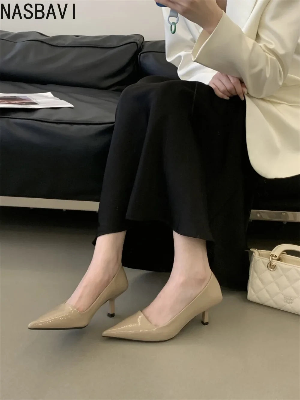 2026 Spring New Women Pointed Toe Shallow Pumps Slip on Shoes French Shallow Heel Elegant Dress Pumps OL Dress Party Shoes Mujer