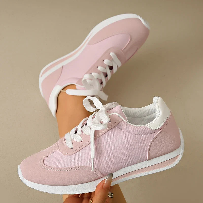 Speing Autumn Lace Up Pink Sneakers Women Comfort Patchwork Platform Sports Shoes Woman Lightweight Plus Size Soft Sole Flats 43