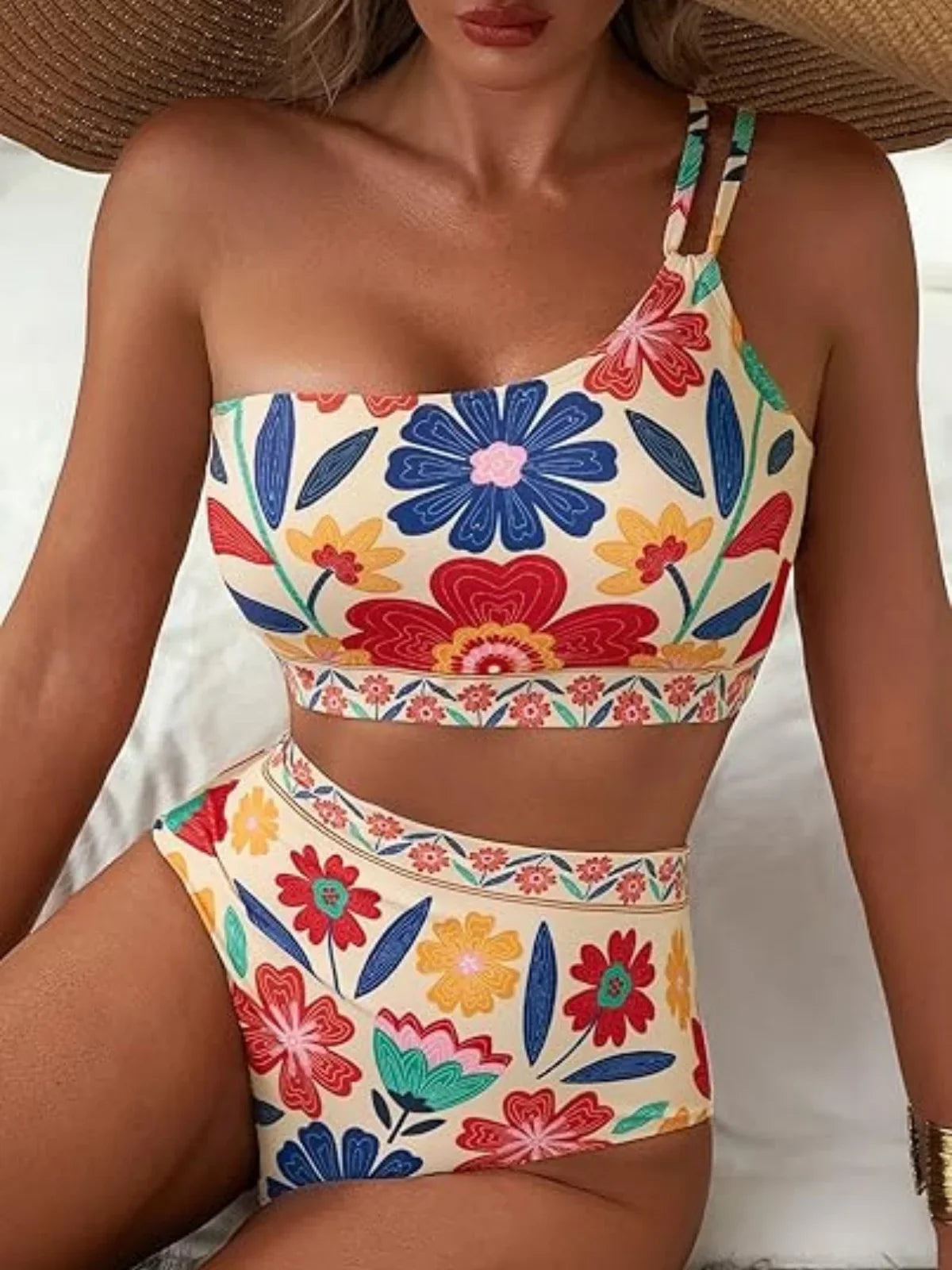 Sexy One Shoulder Swimwear Women 2026 Black White Patchwork Push Up Bra High Waist Swimsuit Beach Bathing Suit Holiday Bikini